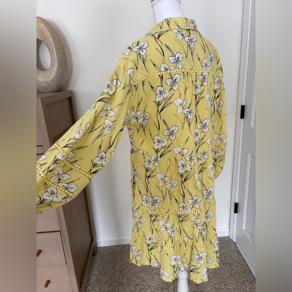 The Bettina Linen Blend Tiered Mini Shirt Dress by Maeve - Color Light Yellow - Picture 3 of 4